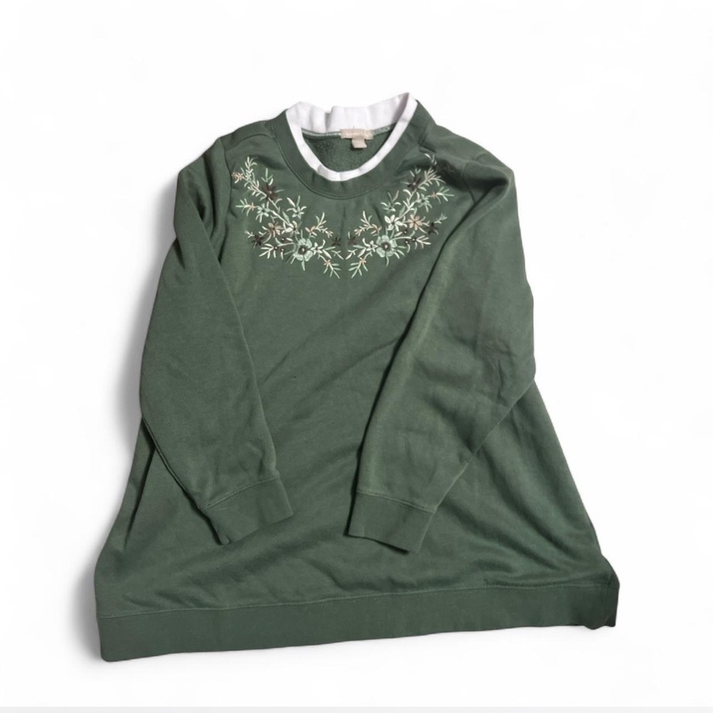 Green Floral Embroidered Women's Sweater